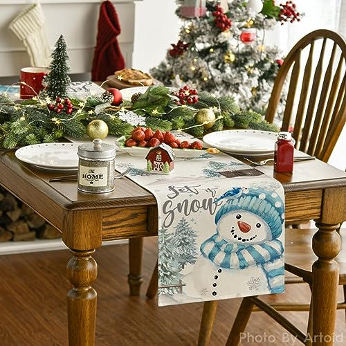 Blue Snowman Xmas Table Runner 13x120 Inch Home Party Decor - Variation of THIS listing