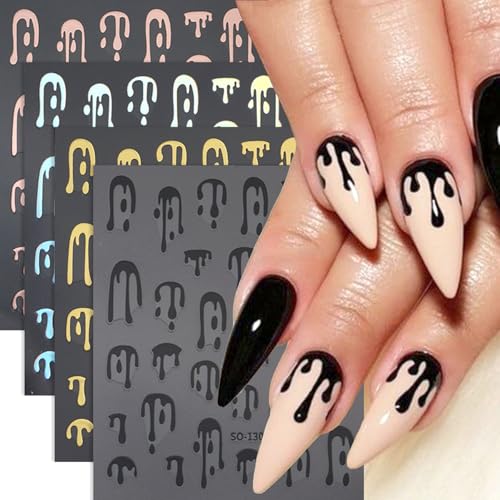 Halloween Blood Drop Nail Art Stickers - 4 Sheets 3D Self-Adhesive Decals