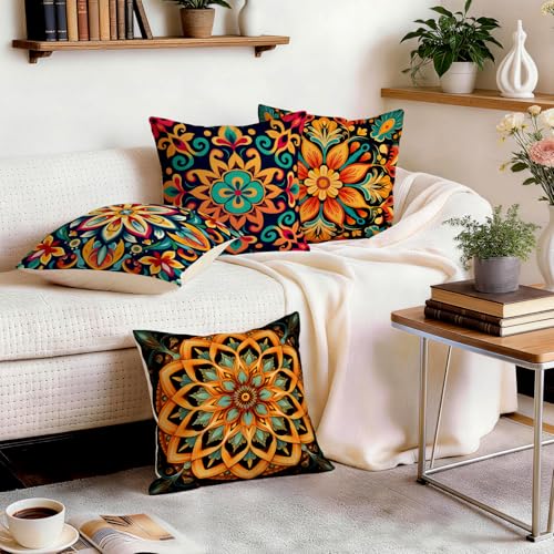 ORMAN Boho Mandala Throw Pillow Covers 18x18 Inch, Set of 4, Style 1