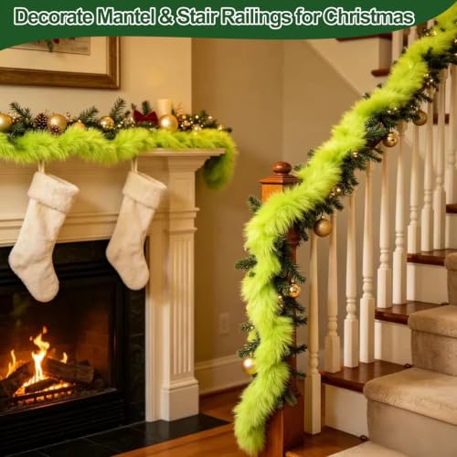 Green 26 Ft Christmas Garland Lime Green Faux Fur Strips Soft Touch Artificial Decor
