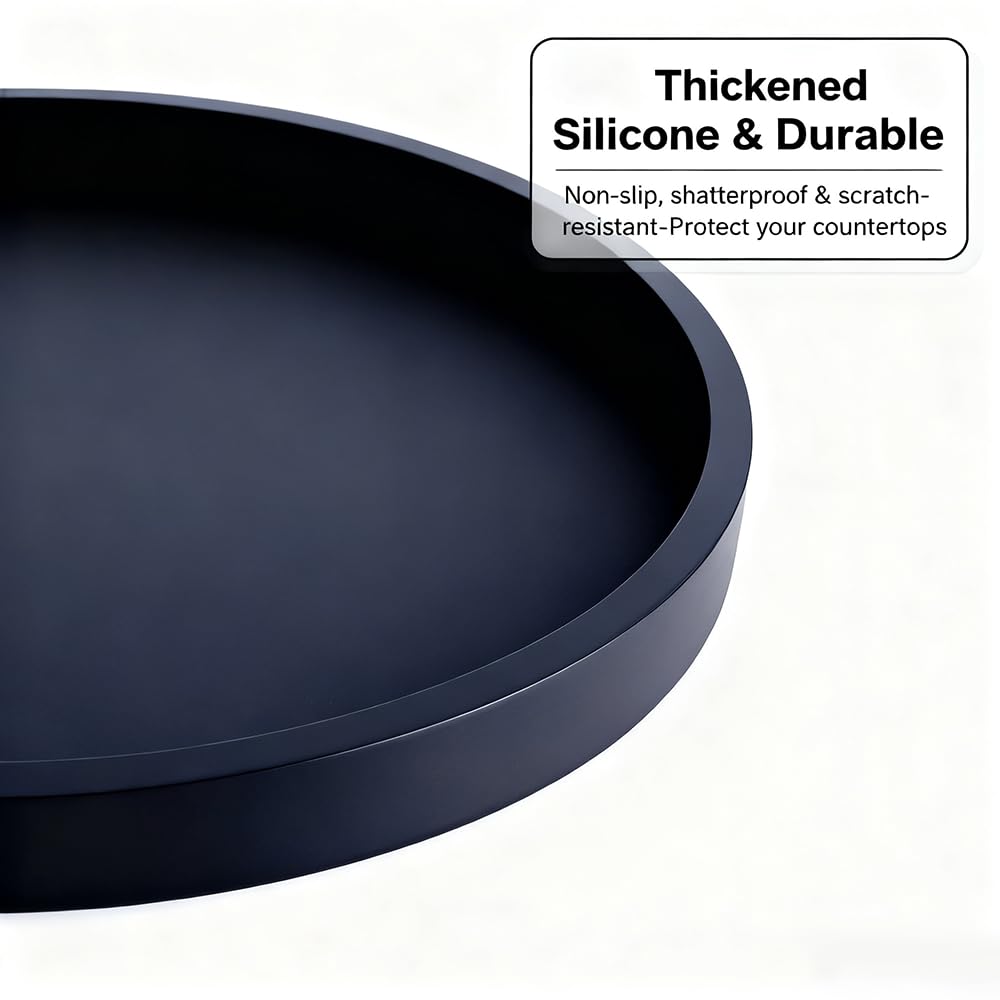 Yudevey Silicone Bathroom Tray - 9-Inch Round Vanity Tray, Suitable for Candles, Perfumes, Soap Dispensers Black
