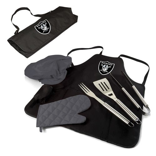 PICNIC TIME Las Vegas Raiders BBQ Apron Tote Pro Grill Set, Black
