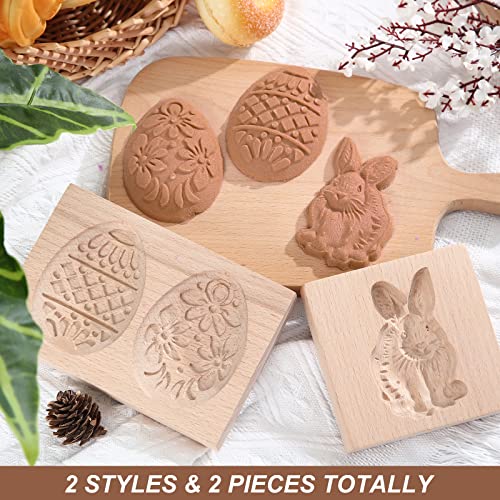 Carved Wooden Cookie Mold Set - Bunny & Easter Egg Designs, 2 Pcs