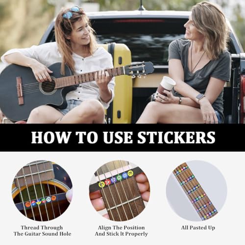 Guitar Chord Chart Set for Beginners - 2 Stickers & 2 Charts