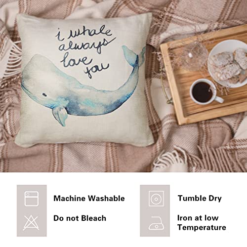 Whale Always Love You Decorative Throw Pillow Cover - 16x16 Cotton Linen