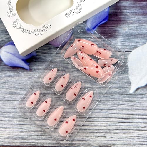 Valentine's Day Red Heart Press on Nails Medium Almond False Nails