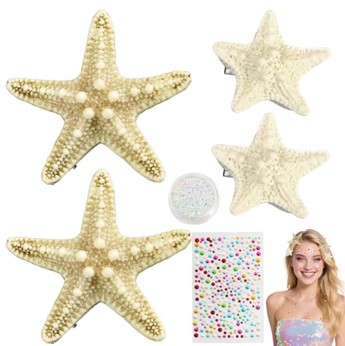 Mermaid Costume Accessories Set with Starfish Hair Clips and Face Glitter