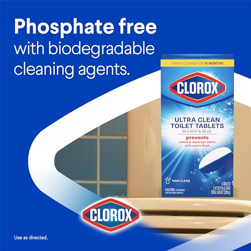 Clorox Ultra Clean Toilet Bowl Cleaning Tablets, Bleach & Blue, 4-Count