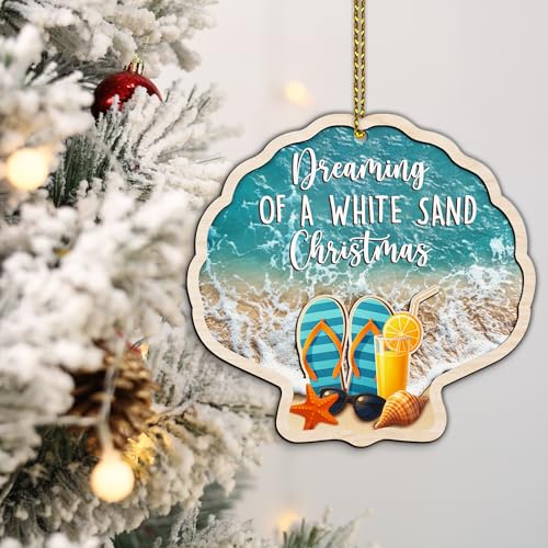 Beach Christmas Ornament - 2 Layered Wooden Decoration for Tree