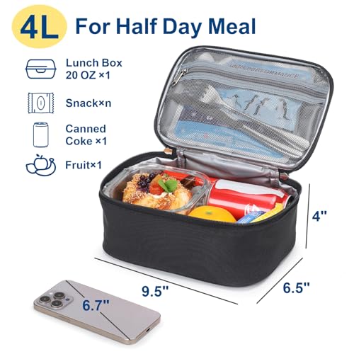 Bagseri Black Small Insulated Lunch Bag with Ice Pack - 4L