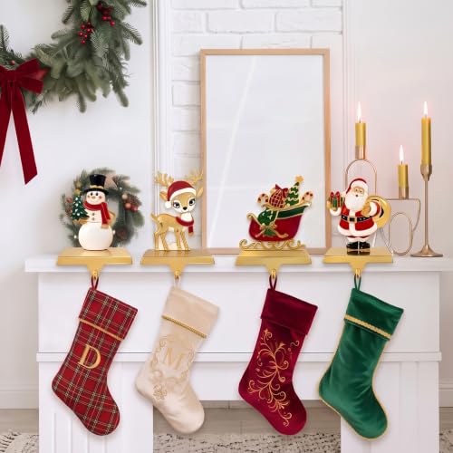 Christmas Stocking Holders for Mantle 4-Pack Weighted Metal Hooks - Mix