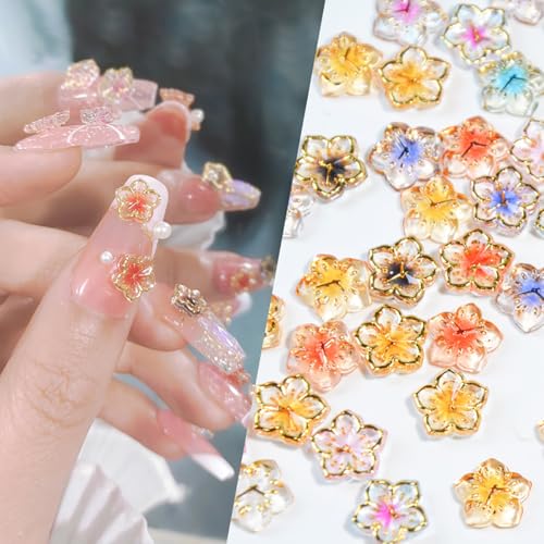 100Pcs 3D Flower Nail Charms Flatback Resin Floral Gems for DIY Manicure