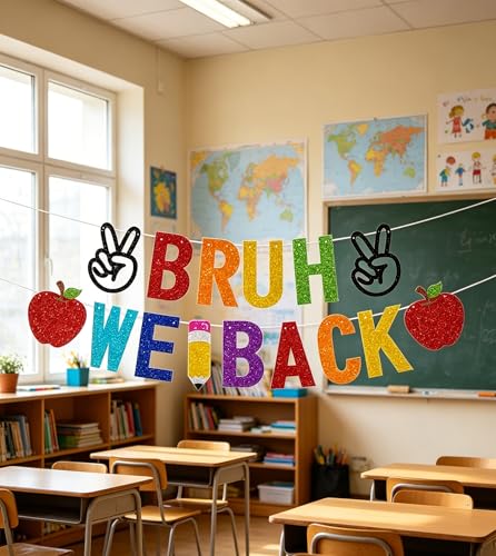 Pre-Assembled 'Bruh We Back' Banner for Back to School Decorations