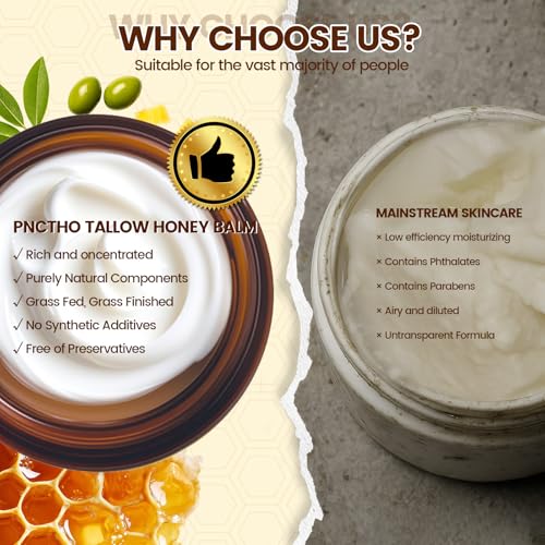 Pnctho Tallow and Honey Balm - Grass-Fed Beef Tallow Moisturizer 2.1 oz