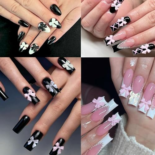 3D Resin Bow Nail Charms Set with Tweezer - Colorful Bowknot Nail Art Decor