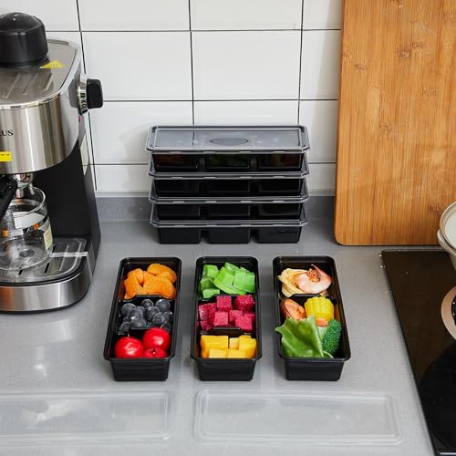 Hushee 17 oz 3-Compartment Disposable Meal Prep Containers - Black, 5 Pack