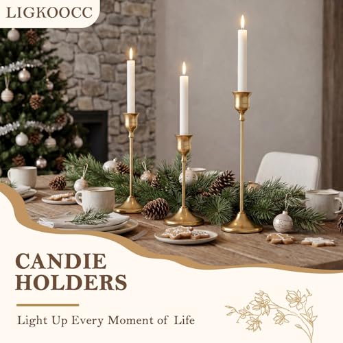 Set of 6 Gold Brass Candle Holders - Elegant Taper Holders