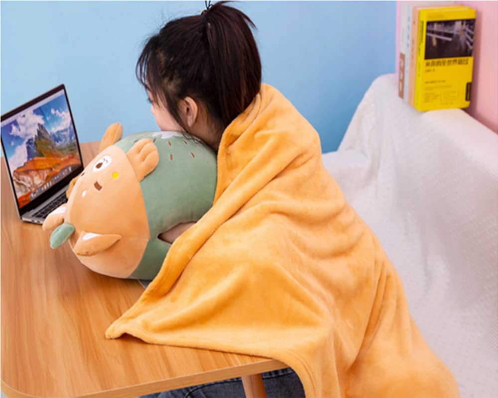 YUDONG 15" Kids Stuffed Animals Travel Blanket and Pillow Set,Cute Dog Plush Pillow with Hand Warmer Design,Perfect for Travel, Camping, Home and Office.