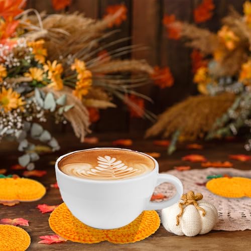 FUTBU Handmade Pumpkin Crochet Coasters - 4 Pack Fall Table Decor