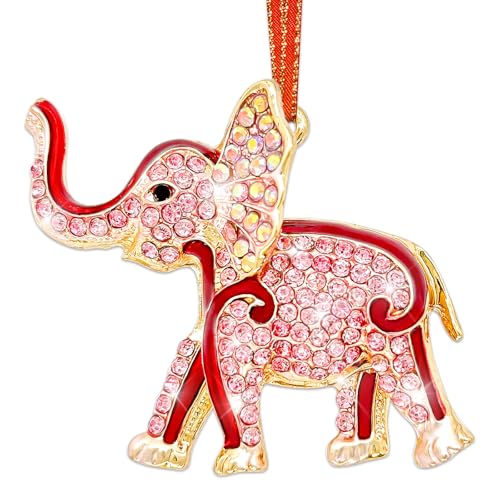 Red Elephant Christmas Ornament - Glitter Rhinestone Holiday Tree Decor