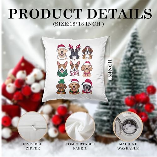 Dog Christmas Pillow Covers 18x18 Flannel Festive Holiday Couch Decor