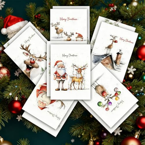 6-Piece Funny Christmas Card Set with Envelopes - Reindeer & More