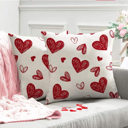 Valentine's Day Heart Throw Pillow Covers 18x18 Inch, Set of 2