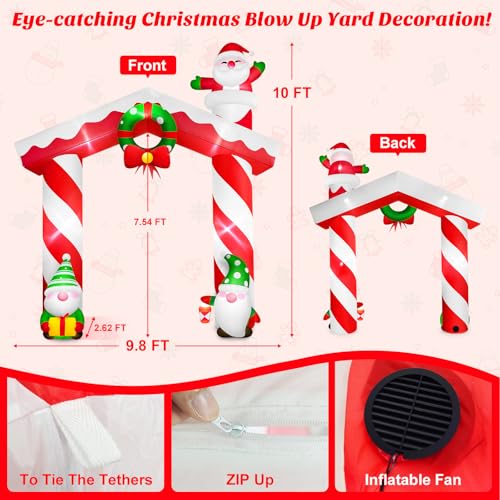 Danxilu 10FT Christmas Inflatable Gnome & Santa Arch Outdoor Decoration with LED Lights - Festive Yard Display