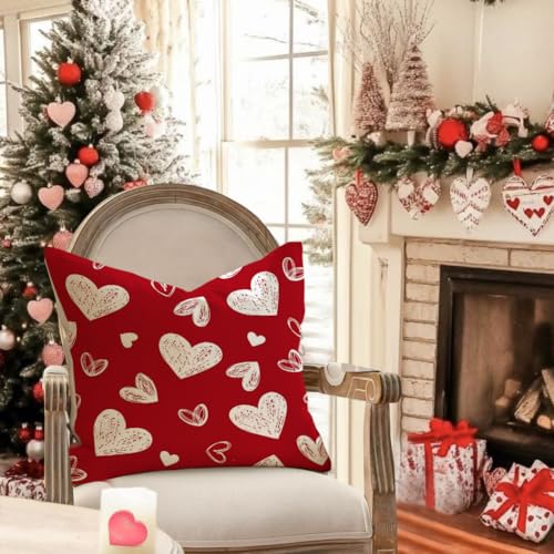 RABUSOFA Valentine Heart Pillow Covers 18x18 Set of 2 Red Home Decor