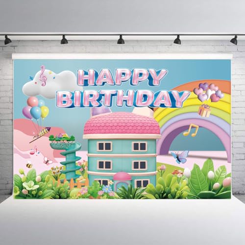 Rainbow Dollhouse Birthday Party Backdrop 5x3ft | Bright Decor