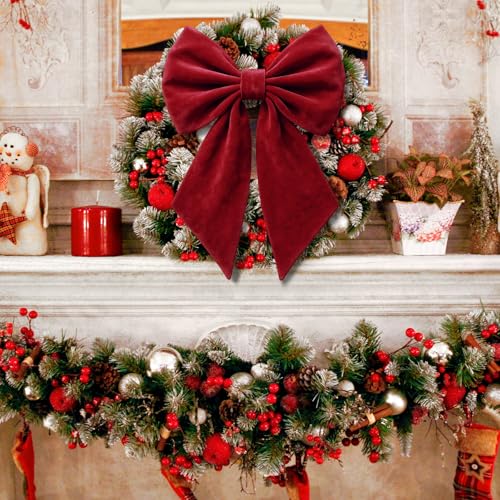 Dark Red Velvet Christmas Bow for Tree Topper 22 Inches - Janinka