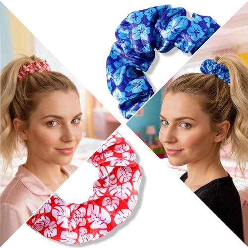 Satin Silk Hair Scrunchies 12-Pack Red and Blue Elastic Hair Ties