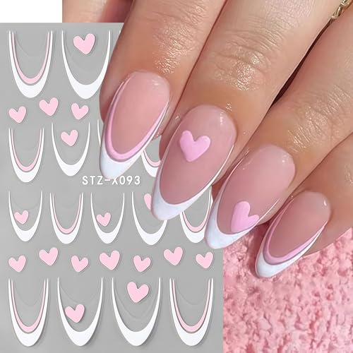 Valentine's Nail Art Stickers 6 Sheets 3D Red Pink Hearts & Bows Decals