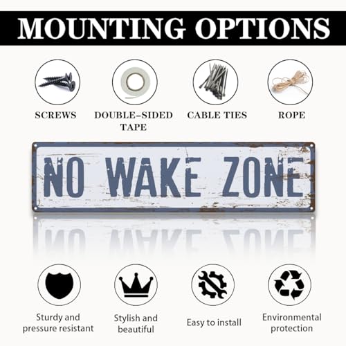 No Wake Zone Metal Sign - Retro Tin Wall Decor 15.8x4 Inches