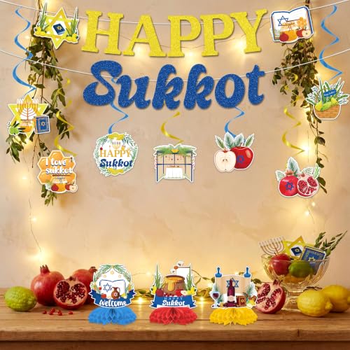 12-Piece Sukkot Party Decoration Set – Banners, Swirls & Honeycomb Centerpieces