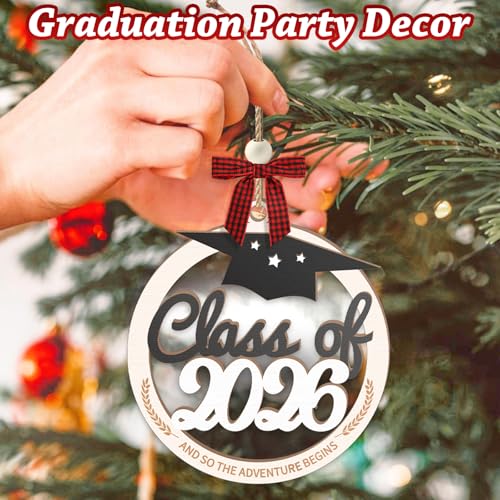Class of 2026 Wooden Graduation Ornament with Red Plaid Bow