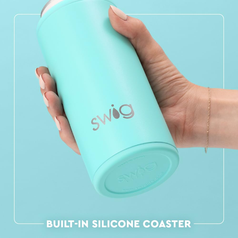 Swig Life Skinny Can Cooler, 12oz Insulated Slim Can Holder, Stainless Steel Cooler, Covers for Tall Beer Bottles, Beach Accessories for Women (Orange)