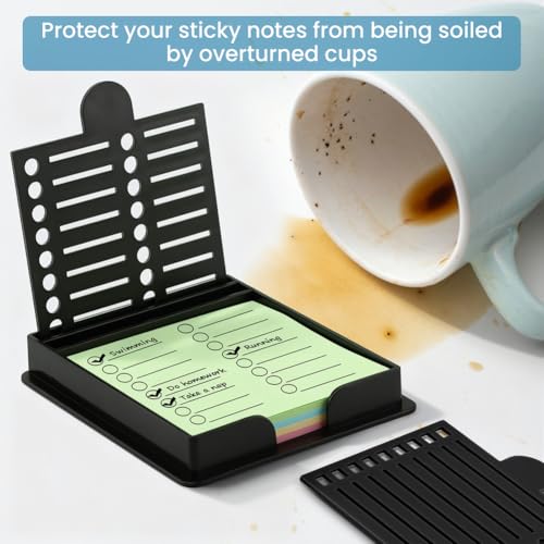 LORGVEXN Sticky Note Holder with 5 Stencils - 3x3 Office Memo Dispenser Black