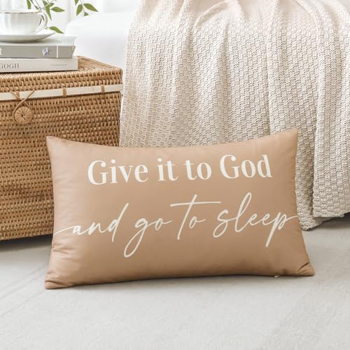 OTOSTAR 16x24 Inch Coffee Brown Decorative Pillow Cover Double Sided Give It to God and Go to Sleep