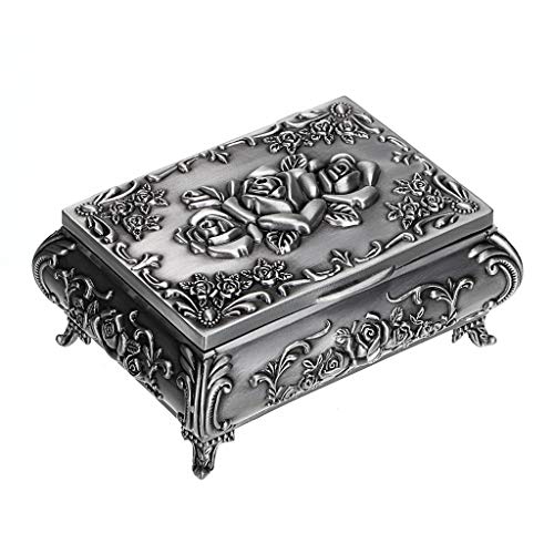 Hipiwe Vintage Metal Jewelry Box - Small Antique Silver Trinket Organizer