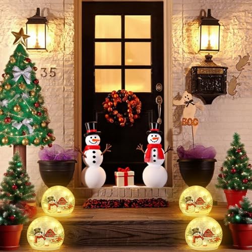 Snowman Crackle Globe Decorations - 4 Inch Indoor Holiday Orbs - Set of 2