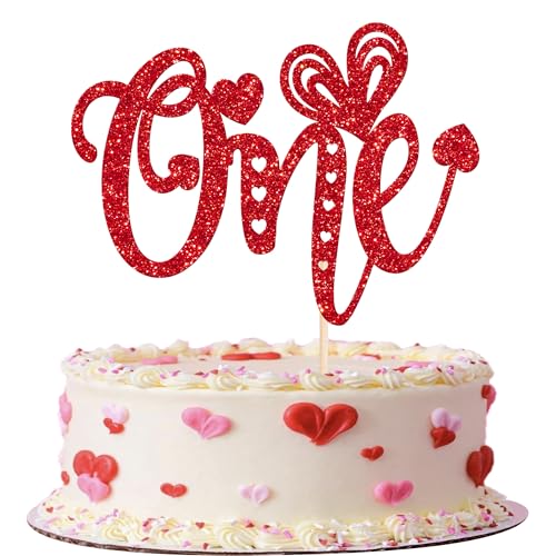 Valentines One Cake Topper Red Glitter Sweetheart 1st Birthday