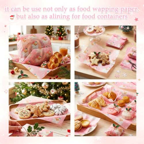 Pink Santa Deli Paper Sheets for Food Wrapping - Christmas Party Supplies, 150 Pack
