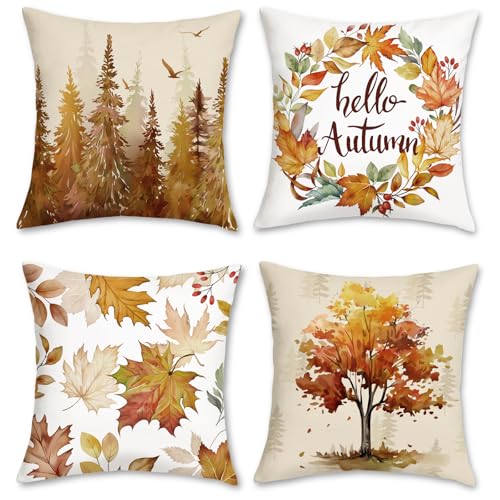 Autumn Decorative Throw Pillow Covers - Set of 4, 18x18 Inches