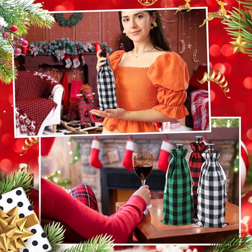 60 Pcs Christmas Wine Gift Bags with Drawstring - Reusable Burlap Bottle Covers