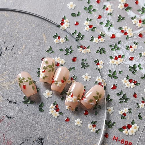 BYJKYEN Floral Nail Art Stickers White Flowers Green Leaves Self-Adhesive Decals