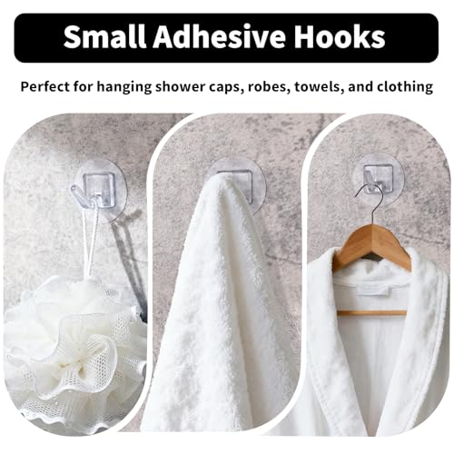 Fzundken Round Small Adhesive Wall Hooks - Damage-Free Transparent Towel & Coat Hooks, Set of 20
