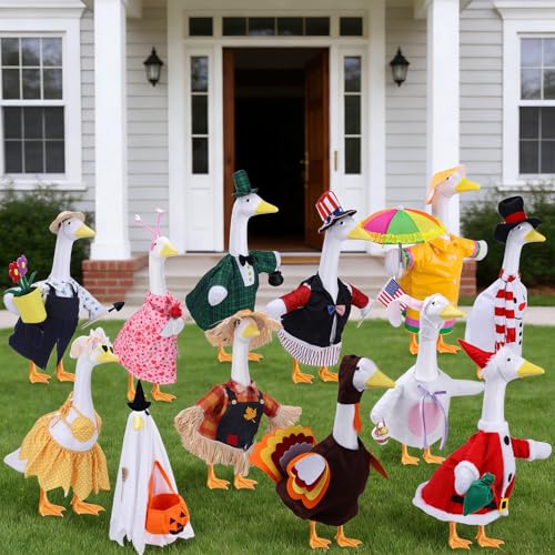 Holiday Porch Goose Outfit Set - 12 Seasonal Costumes for 23-Inch Lawn Geese