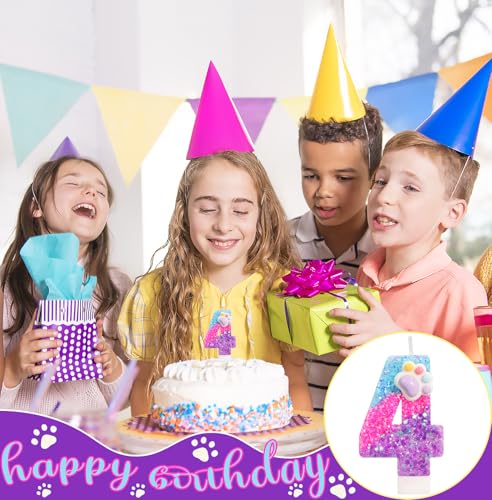 FAMGift Cute Paw Number 4 Candle – 4th Birthday Decorations for Kids Boys & Girls