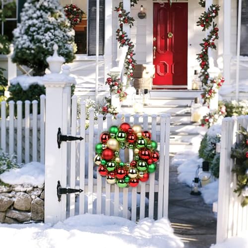 13-Inch Christmas Ball Wreath with Glitter Ornaments - Gold, Red & Green